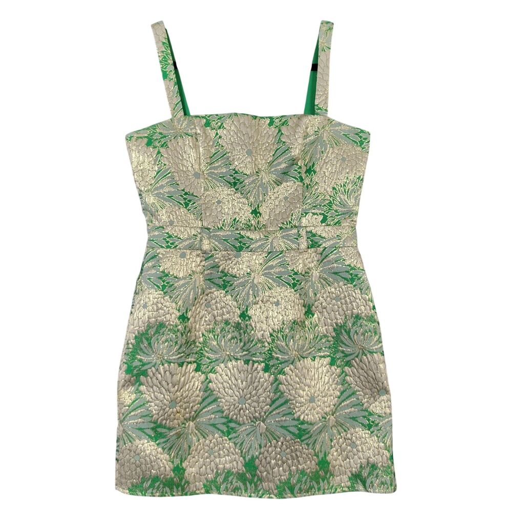 LOVERS + FRIENDS Michelle Green Brocade Mini Dress Floral Metallic SIZE MEDIUM